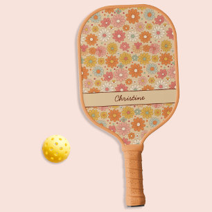 Retro Floral Personalisiert Monogramm Pickleball Schläger