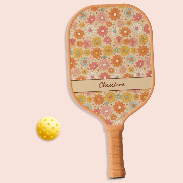 Retro Floral Personalisiert Monogramm Pickleball Schläger (Von Creator hochgeladen)