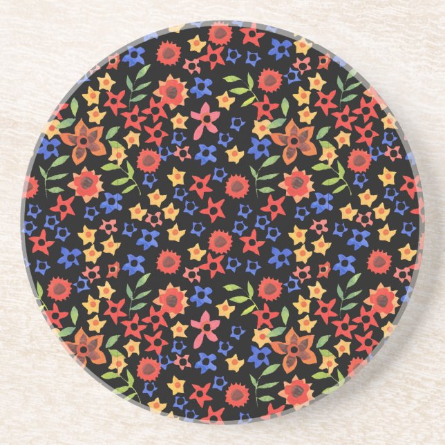 Retro Floral Print Custom Sandstone Untersetzer (Vorne)