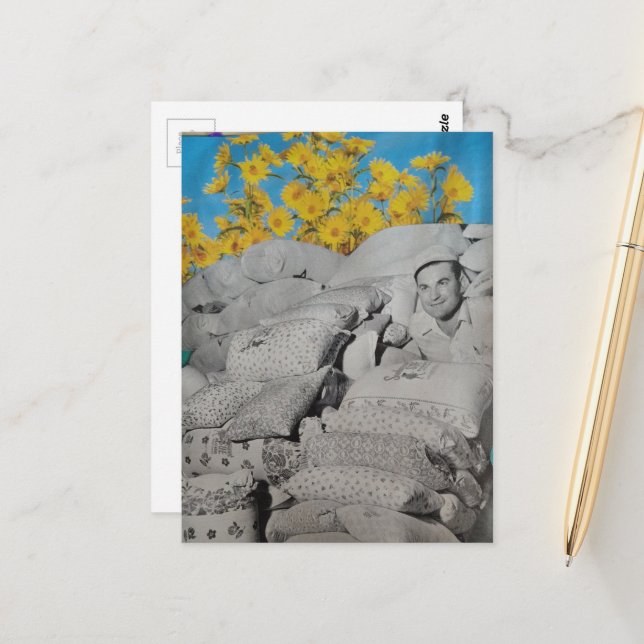 Retro Floral Print Flour Sacks and Sunflowers Postkarte (Vorderseite/Rückseite Beispiel)