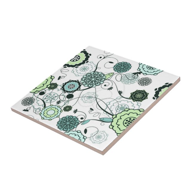 Retro Floral Print Tile Fliese (Seite)