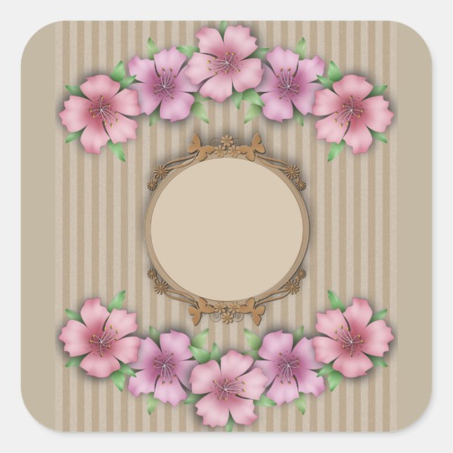 Retro, floral quadratischer aufkleber (Vorderseite)