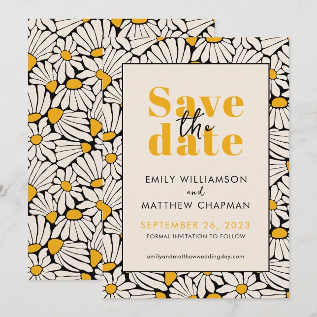 Retro Floral Save the Date Hochzeitserklärung (Vorne/Hinten)
