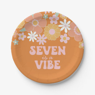 Retro Floral Seven ist eine Stimmung 7. Geburtstag Pappteller