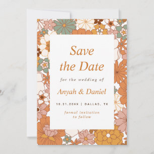Retro Floral Simple Minimalistisch 60er 70er Save The Date