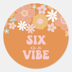 Retro Floral Six ist eine Stimmung 6. Geburtstag Runder Aufkleber