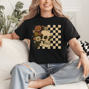 Retro Floral Skelett-Shirt Grusel-Saison-Shirt T-Shirt