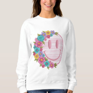 Retro Floral Smiley Face PNG Sublimation Design  Sweatshirt