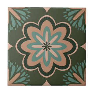 Retro Floral Star in Deep Earth Tones Fliese