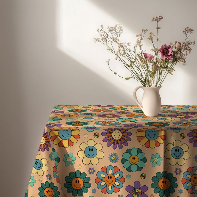 Retro Floral Tablecloth 60s Pastel Style Accent Tischdecke (Retro Floral Tablecloth 60s Pastel Style Accent)