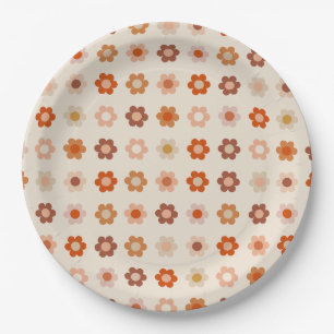 Retro Floral Terracotta Beige Pappteller