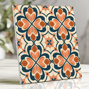 Retro Floral Terracotta und Aquamarin Fliese
