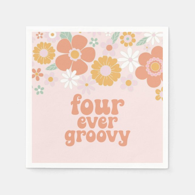 Retro Floral Vier je erwachsen 4. Geburtstag Serviette (Vorderseite)