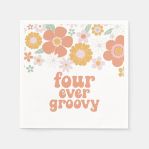 Retro Floral Vier je erwachsen 4. Geburtstag Serviette