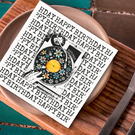 Retro Floral Vinyl Happy Geburtstag Personalisiert Serviette