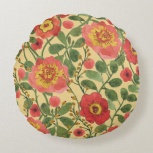 Retro Floral Wasserfarbe: Zeitlose Eleganz Rundes Kissen
