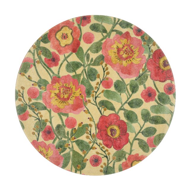 Retro Floral Wasserfarbe: Zeitlose Eleganz Schneidebrett (Vorderseite)