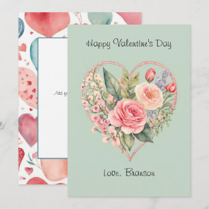 Retro Floral Watercolor Foto Valentine's Day Card Mitteilungskarte