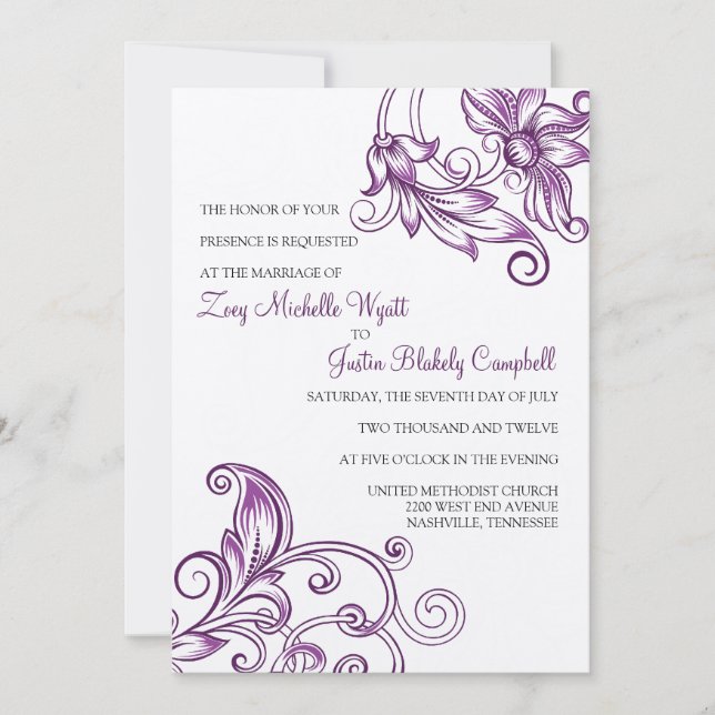 Retro Floral Wedding Einladungen (Vorderseite)
