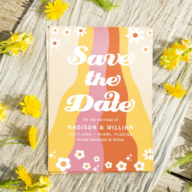 Retro Floral Wedding Save the Date Foto Einladung (Von Creator hochgeladen)