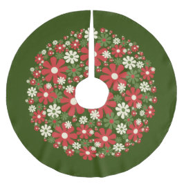 Retro Floral Weihnachten Blume Rote Grüne Creme Polyester Weihnachtsbaumdecke