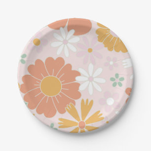 Retro Floral Wild Flower Geburtstag Papier Teller