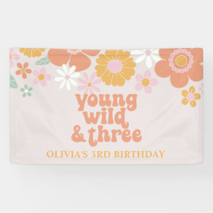 Retro Floral Young Wild Drei Geburtstage Banner