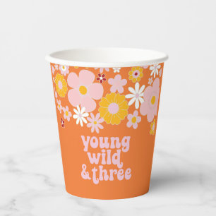 Retro Floral Young Wild Drei Geburtstagspapier Cup Pappbecher