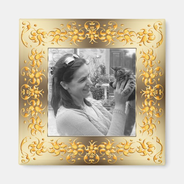 Retro florale barocke goldene Rahmen. Text. Magnet (Vorne)