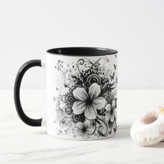 Retro-florale elegante schwarze Blume Kaffee Tasse