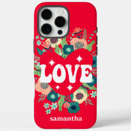 Retro florale Herz Liebe Roter Valentinstag iPhone 16 Pro Max Hülle
