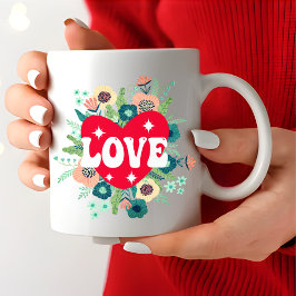 Retro florale Herz Liebe Roter Valentinstag Jumbo-Tasse