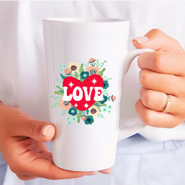 Retro florale Herz Liebe Roter Valentinstag Milchtasse