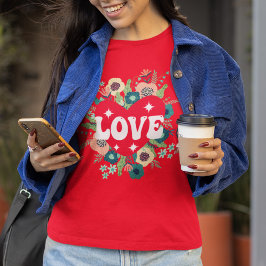 Retro florale Herz Liebe Roter Valentinstag T-Shirt