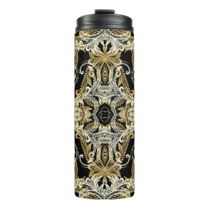 Retro floraler Hintergrund. Vintage Darstellung. Thermosbecher