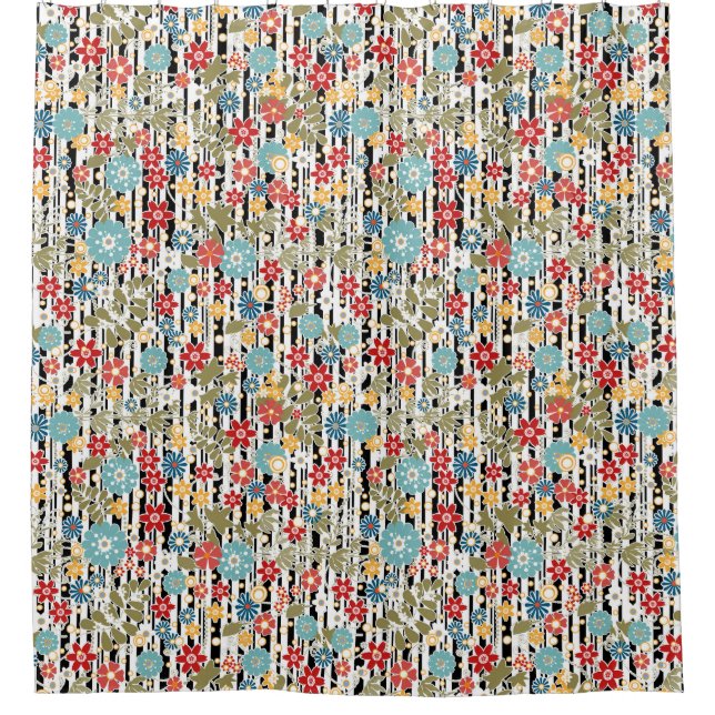 Retro, florales Retro Duschvorhang (Vorderseite)