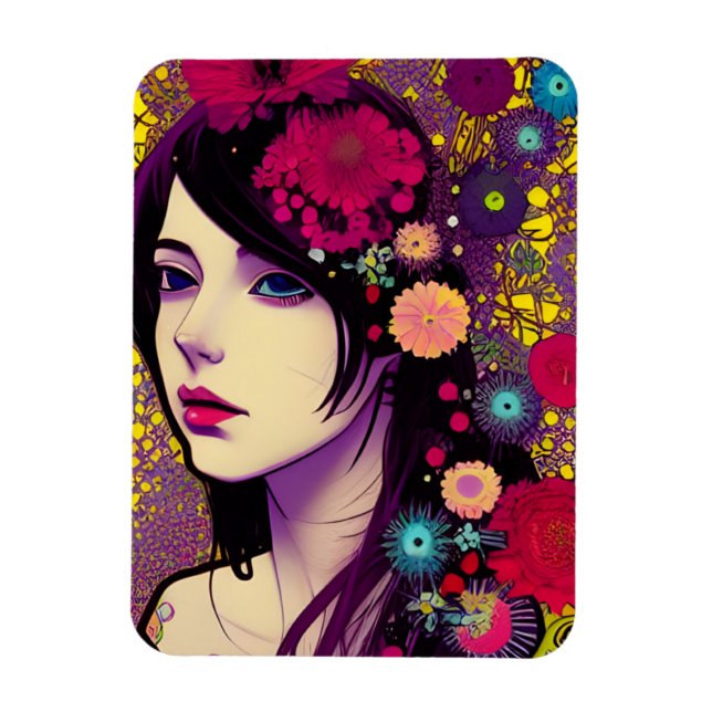 Retro FloralPunk Girl Magnet (Vertikal)
