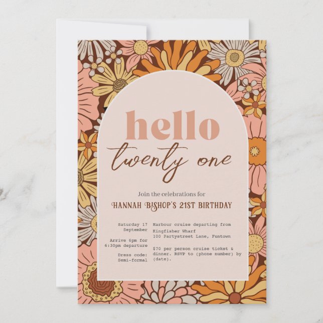 Retro Florals ANY AGE Invitation Einladung (Vorderseite)