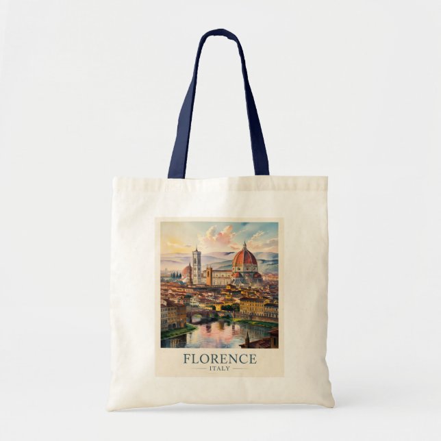 Retro Florenz Duomo Kathedrale Skyline Aquarell Tragetasche (Vorne)