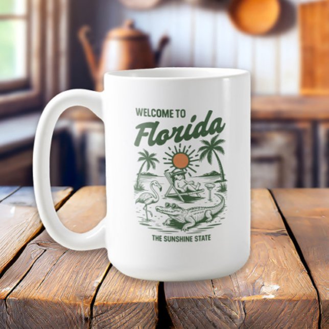 Retro Florida Alligator Palm Trees Sunset Kaffeetasse (Palm trees and sunset Welcome to Florida mug)
