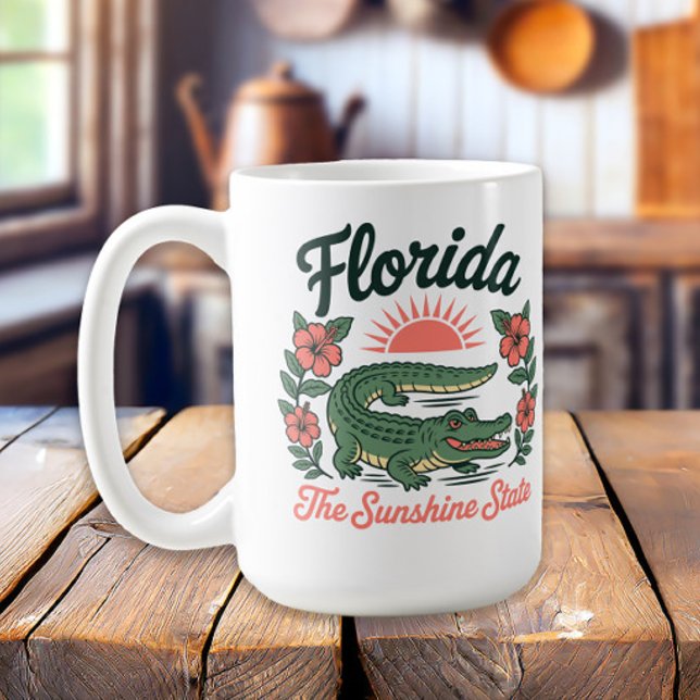 Retro Florida Alligator Tropische Blume Kaffeetasse (Alligator, Florida the Sunshine State mug
)