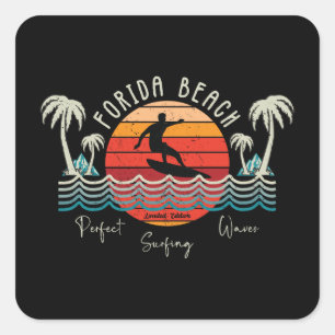 Retro Florida Beach Surfing Quadratischer Aufkleber