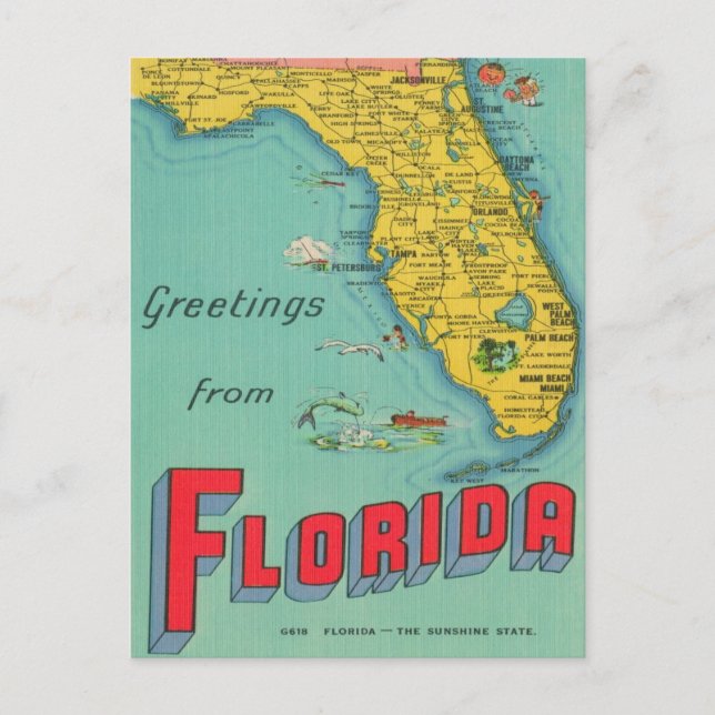 Retro-Florida-Kartenpostkarte Postkarte (Vorderseite)