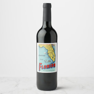 Retro Florida Map Weinetikett