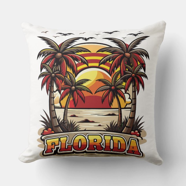 Retro Florida Sonnenuntergang mit Palmen Kissen (Vorderseite)