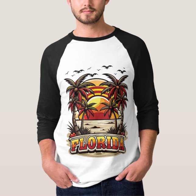 Retro Florida Sonnenuntergang mit Palmen T-Shirt (Vorderseite)