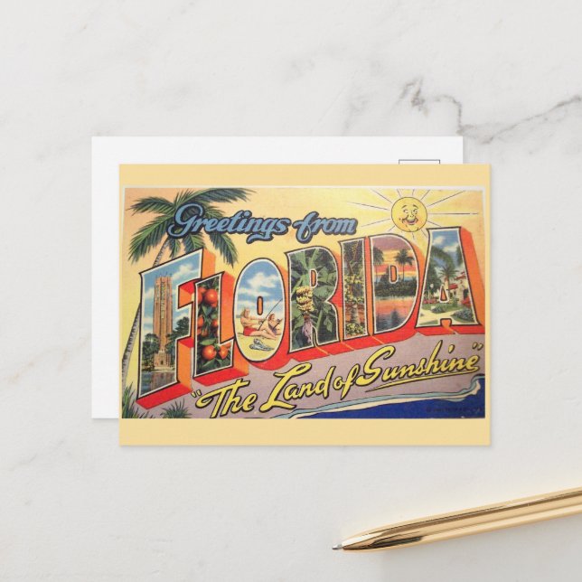 Retro Florida State. Postkarte (Vorderseite/Rückseite Beispiel)