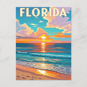 Retro-Florida-Strand: Illustrierte Sonnenuntergang Postkarte