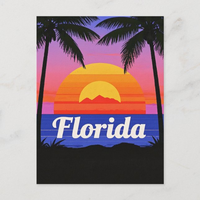 Retro Florida Sunset Vibes: Ein tropisches Paradie Postkarte (Vorderseite)