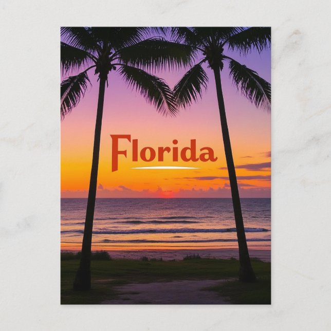 Retro Florida Twilight: Palme Silhouetten & Küste Postkarte (Vorderseite)
